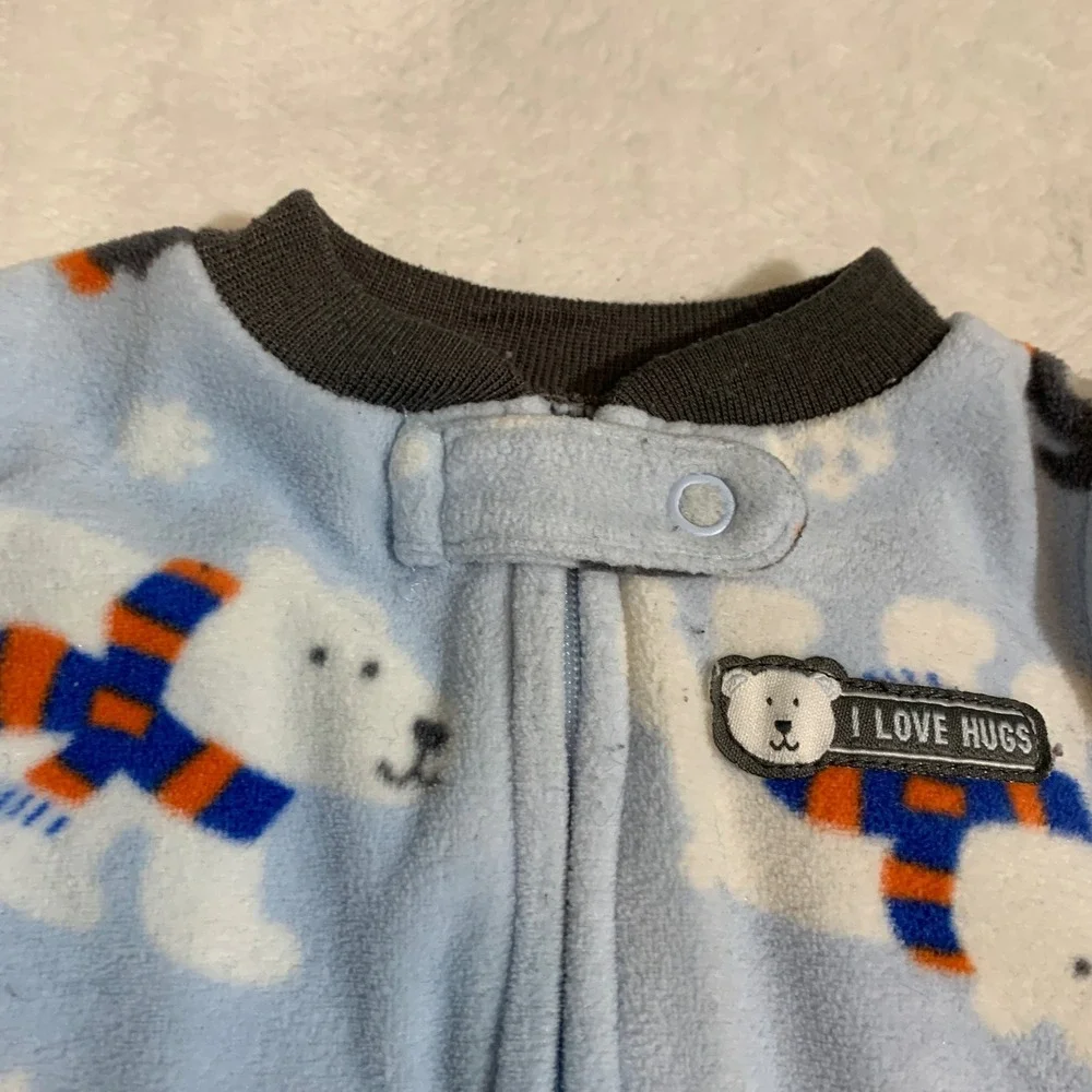5/$25‎ Carters Newborn Blue Polar Bear Penguin Fleece Footed Pajamas Sleeper